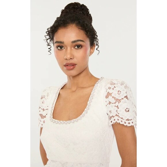 LIKELY Isa Dress in White 6 New Womens Lace Crystal Pearl Trim Mini - Picture 13 of 15